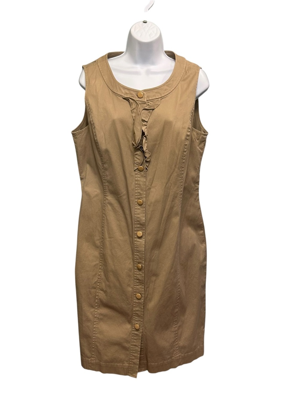 Talbots Khaki Sleeveless Button Front Shift Dress Size 14